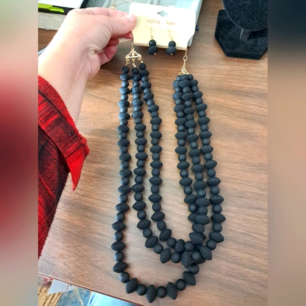 Black Statement necklace with matching earrings